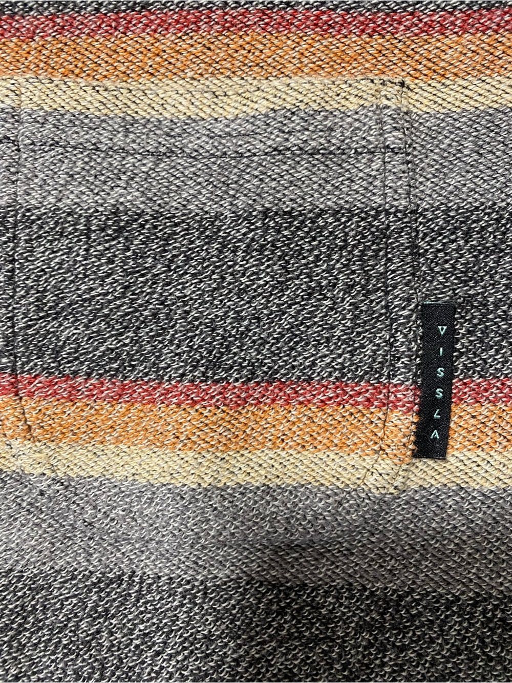 VISSLA Gray Crewneck Sweater with Orange and Cream Stripes - Picture 3 of 6
